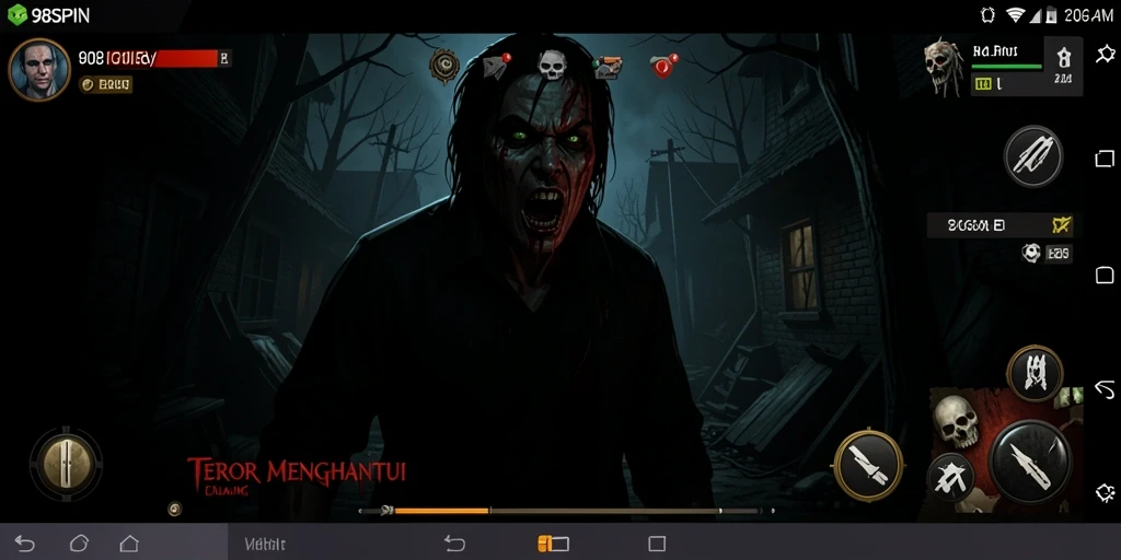 Screenshot gameplay 98SPIN menampilkan suasana Horror yang mencekam.