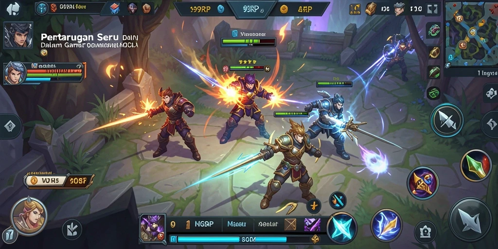 Screenshot utama 99RP menampilkan aksi seru dalam pertempuran MOBA.