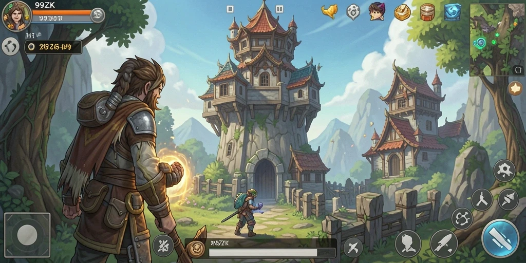 Screenshot gameplay 99ZK dengan aksi pertahanan menara yang mendebarkan.