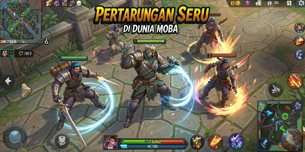 Screenshot gameplay CK789 dengan pertarungan seru di arena MOBA.