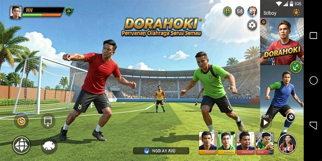 Tampilan gameplay seru dari DORAHOKI dalam aksi olahraga.