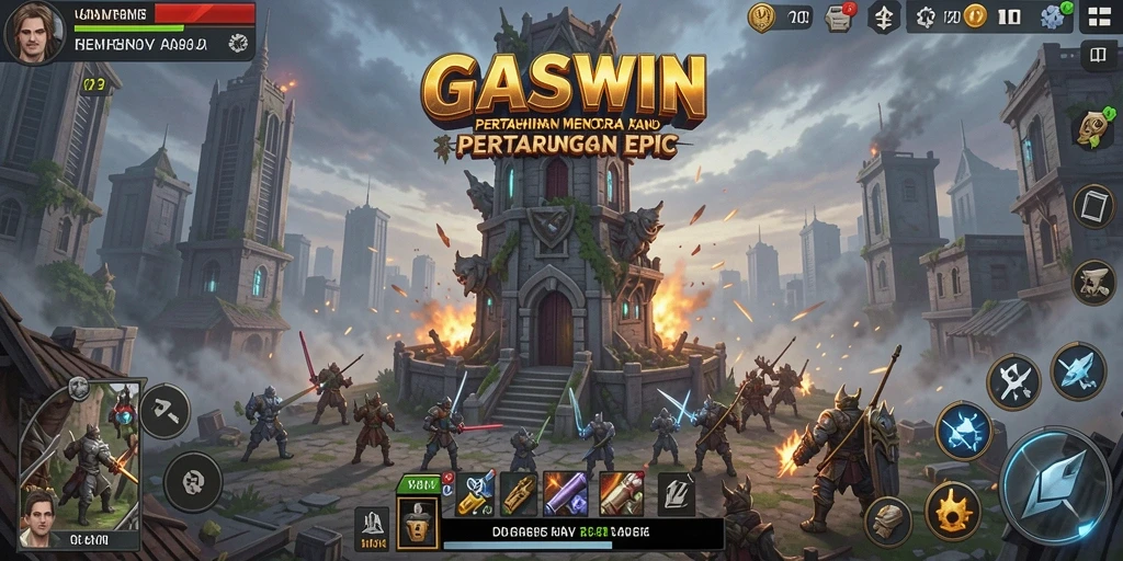 Screenshot GASWIN menampilkan aksi menara pertahanan yang menegangkan.