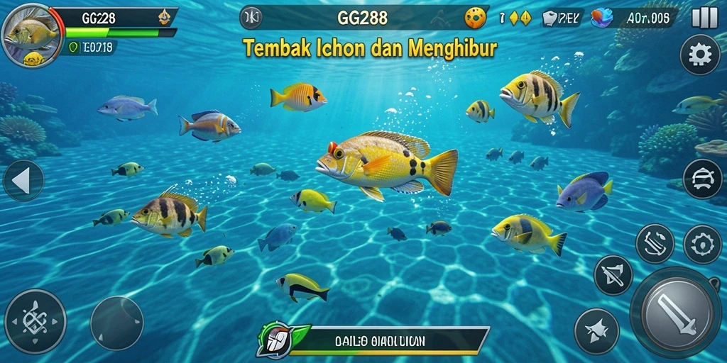 Screenshot gameplay GG288 yang menunjukkan aksi menembak ikan.