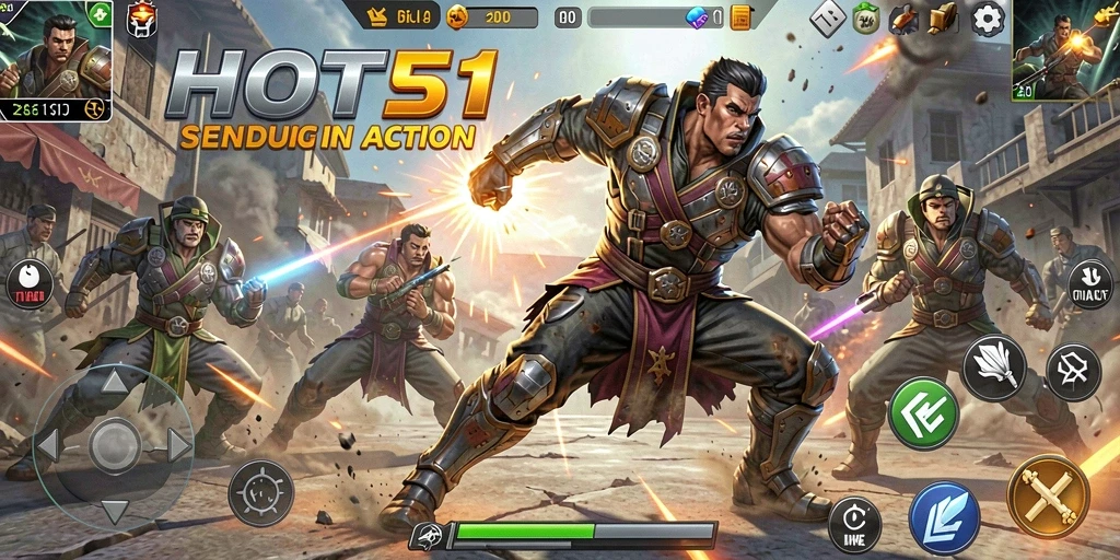 Tampilan gameplay HOT51 dengan aksi pertarungan yang mendebarkan.