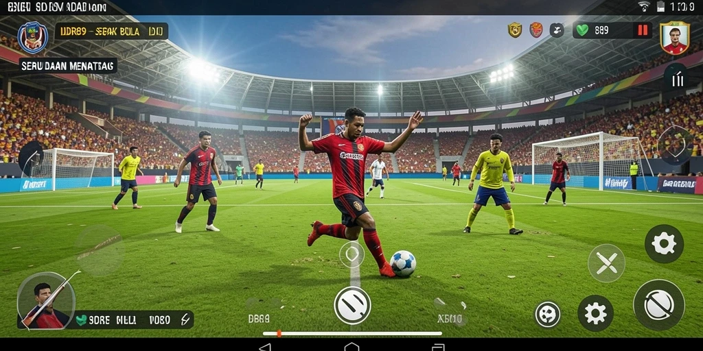Tampilan gameplay seru Sepak Bola dalam IDR89 yang menampilkan skill pemain.