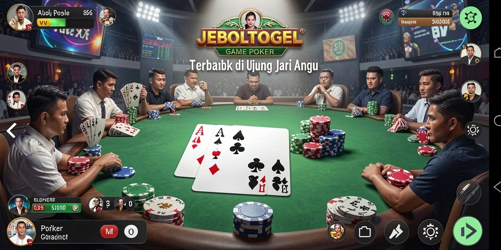 Screenshot JEBOLTOGEL menampilkan antarmuka permainan poker yang menarik.