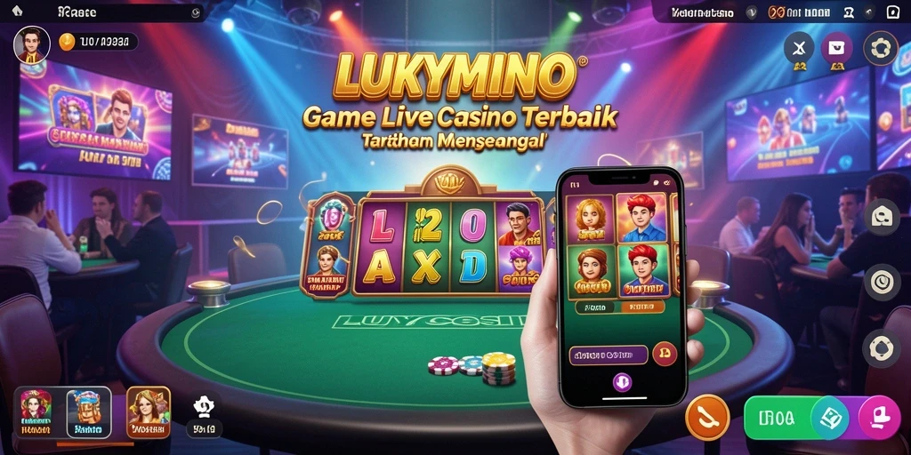 Screenshot gameplay LUKYMINO menampilkan dealer profesional dan suasana kasino yang nyata.