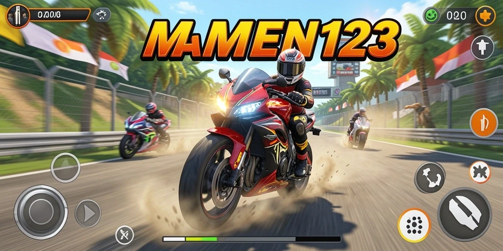 Gameplay seru balapan motor di MAMEN123 dengan grafis menakjubkan.