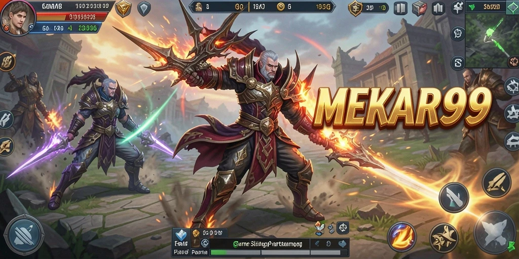 Tangkapan layar utama MEKAR99 menampilkan gameplay strategi yang mendebarkan.