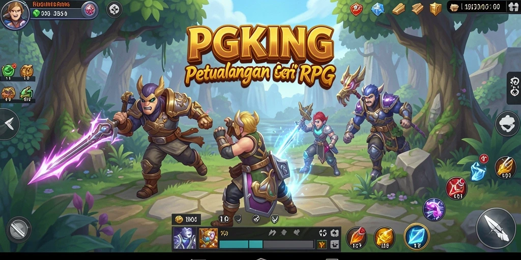 Tampilan gameplay PGKING yang menampilkan pertarungan epik dan karakter yang menarik.