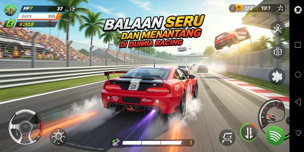 Tampilan gameplay PP7 yang menegangkan saat balapan.
