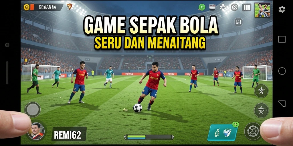 Screenshot REMI62 menampilkan aksi seru di lapangan sepak bola.