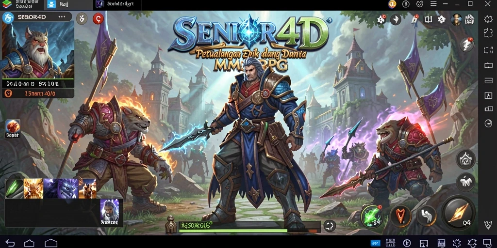 Gambaran gameplay SENIOR4D yang menampilkan pertarungan seru dalam dunia fantasi.