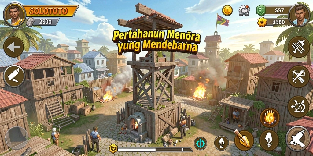 Gameplay seru SOLOTOTO dengan pertahanan menara yang menantang.